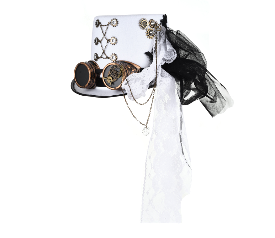 Vintage Steampunk Gear Glasses Floral White Top Gothic Hat Novameme