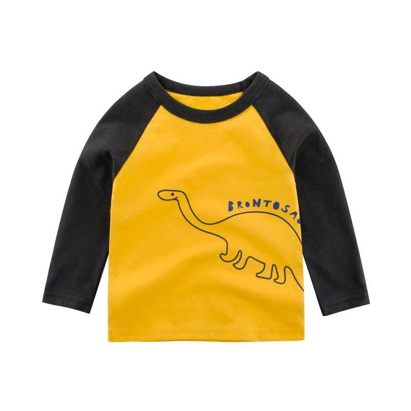 2021 Kids Solid Cotton Long Sleeve T-shirts Tops Boys Girls Cute Animal Print Tees 2 3 4 5 6 7 8 Years Children Sweatshirts