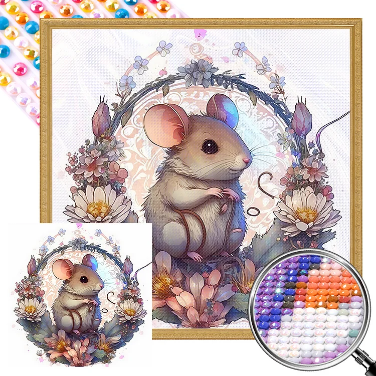 Partial AB Drill - Full Round Diamond Painting - Mice In Wreath 40*40CM