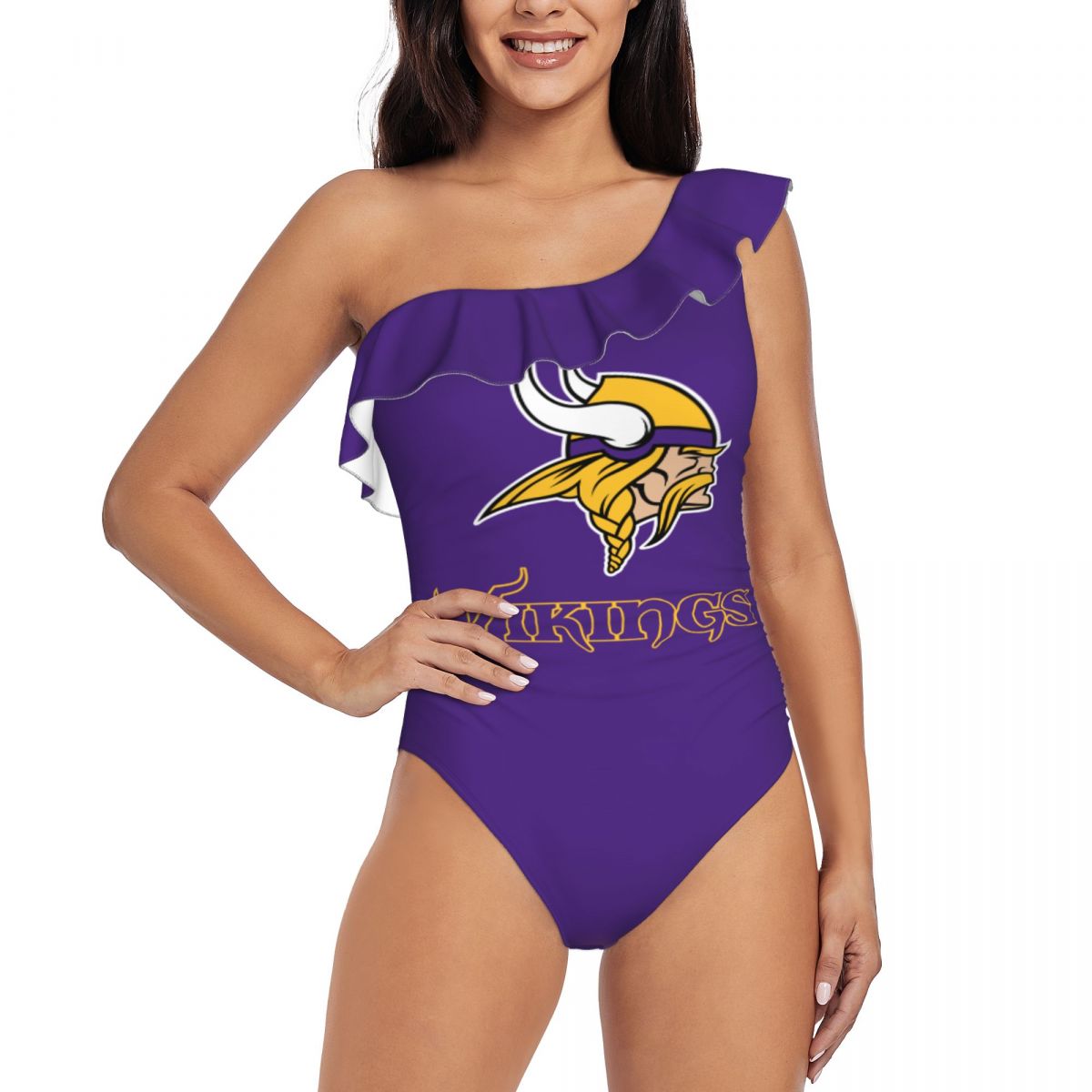 Minnesota Vikings One Shoulder Asymmetric Ruffle Swimsuits
