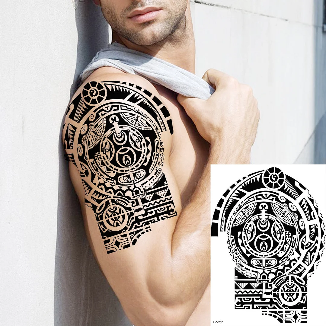 Black Spartan Warrior Temporary Tattoos For Men Adults Realistic Lion Tiger Maori Knight Fake Tattoo Sticker Chest Tatoos 3D