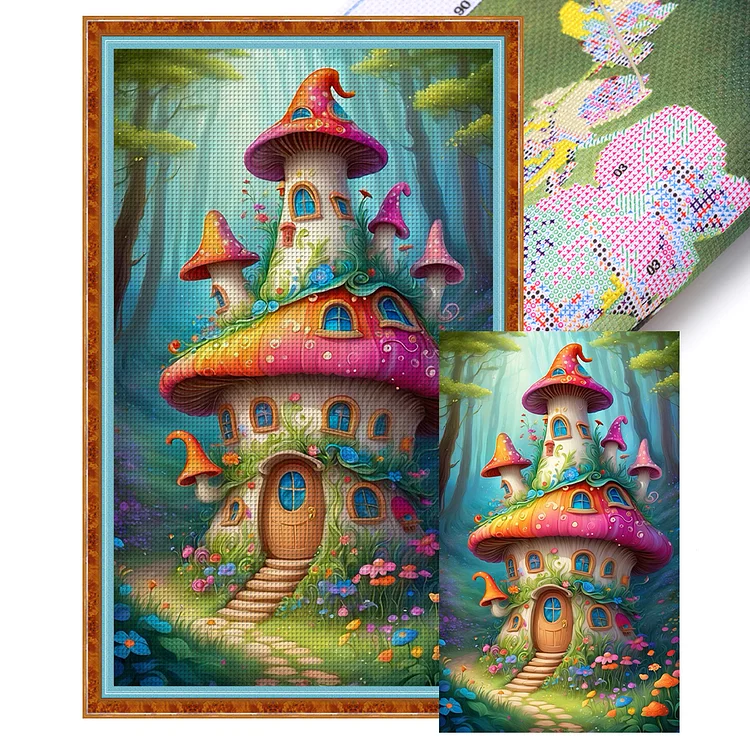 Mushroom House - Printed Cross Stitch 14CT 35*60CM