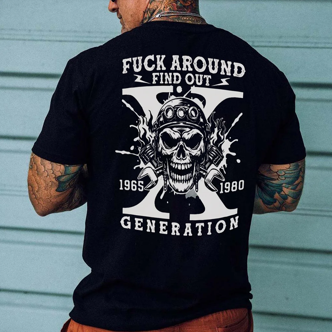 FUCK AROUND FIND OUT Helmet Skull Print Men's T-shirt