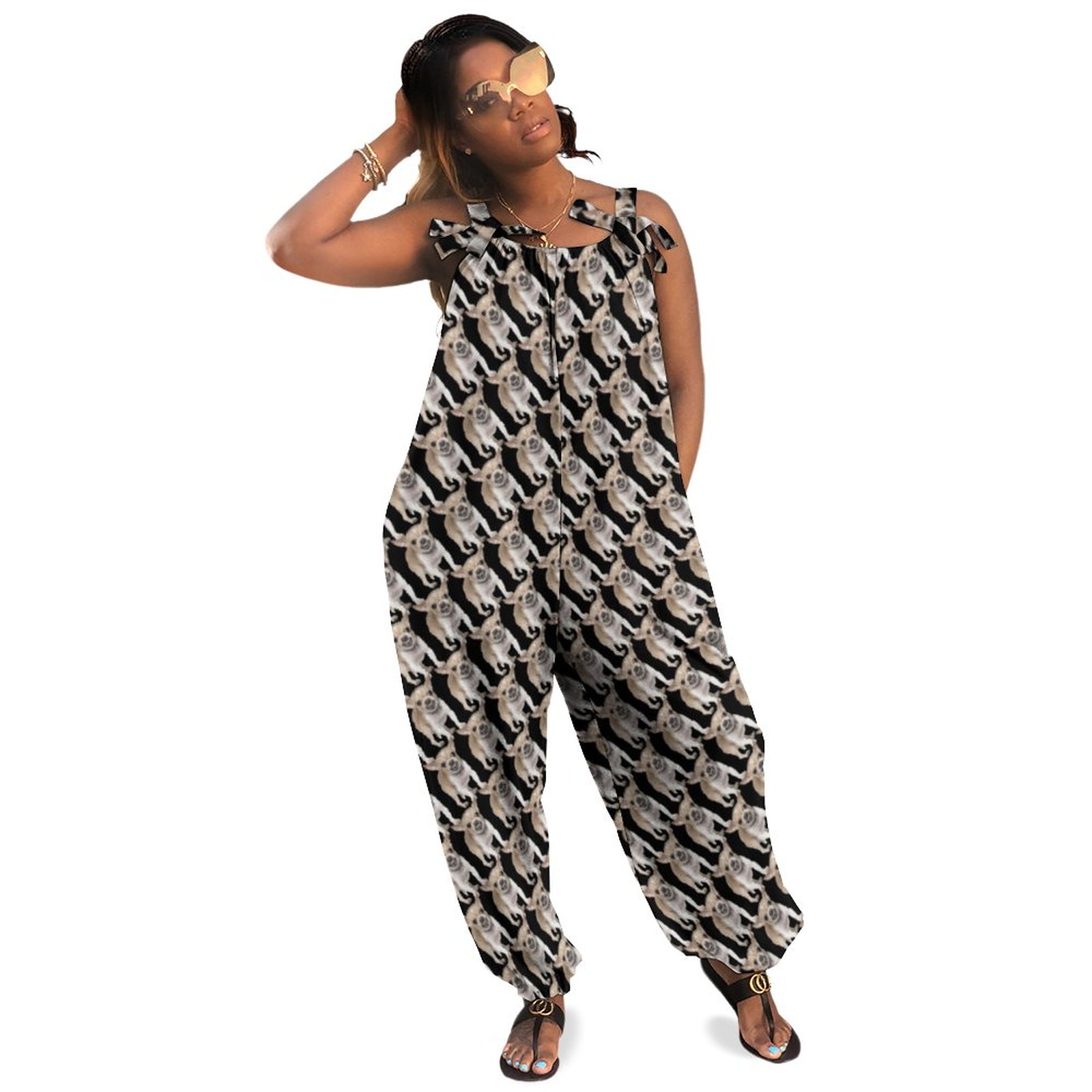 Fun Snarling Chihuahua Dog Pet Animal Women Plus Size Jumpsuit Summer Loose Harem Pants Palazzo Jumpsuit Styles Floral Summer Jumpsuit Casual Long Length