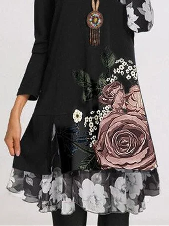 Women Half Sleeve V-neck Solid Color Dress