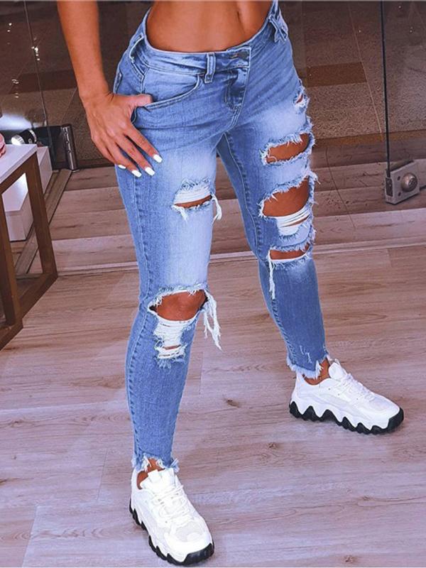 Low-Rise Hip-Lift Ripped Stretch Jeans | MIXICHIC