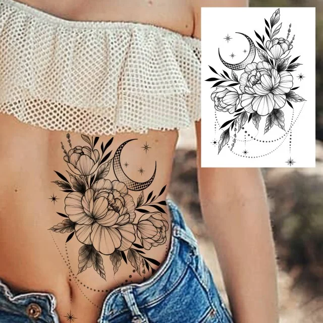 REJASKI Black Henna Lace Temporary Tattoos Sticker For WOmen Butterfly Moth Mehndi Flower Fake Tatoo Sticker Feather Flora Tatoo