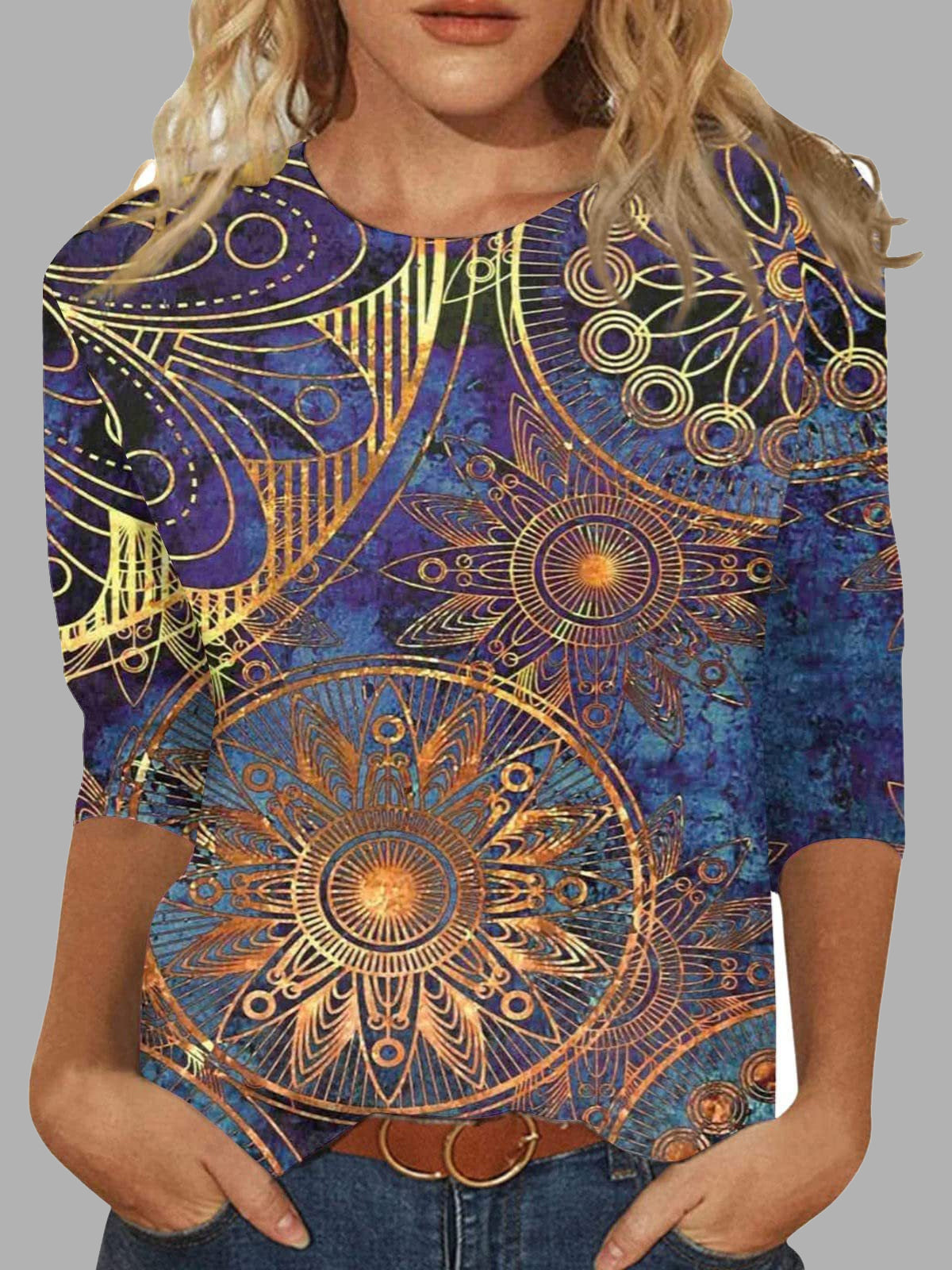 Women Long Sleeve V-neck Graphic Floral Printed Top