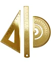 18K Gold Geometry Set with Thicken Durable Straight Ruler 15cm, Square Triangle Ruler, Protractor Ruler Angle Measure Tool, Stationery Math Gift for Students and Children