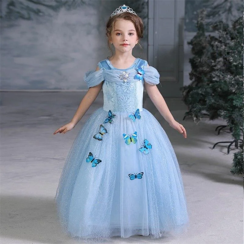 Long Sleeve Girls Christmas Dress Princess Dress up Halloween Party Gown Cartoon Character Cosplay Costume for Kids Children
