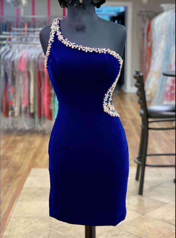 Lvs&Broner One Shoulder Sleeveless Short Homecoming Dress With Appliques