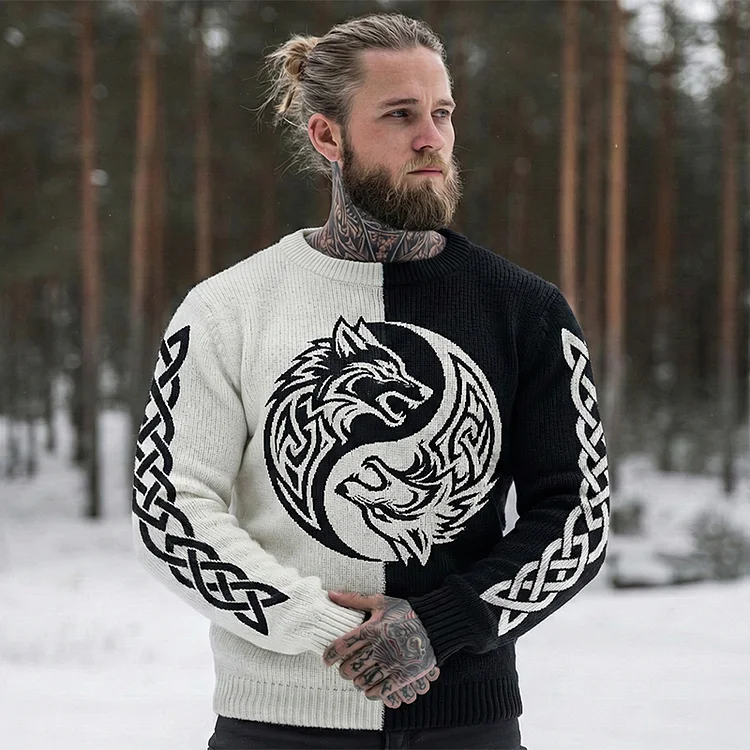 Men's Viking Wolf Celtic Knot Art Crew Neck Sweater