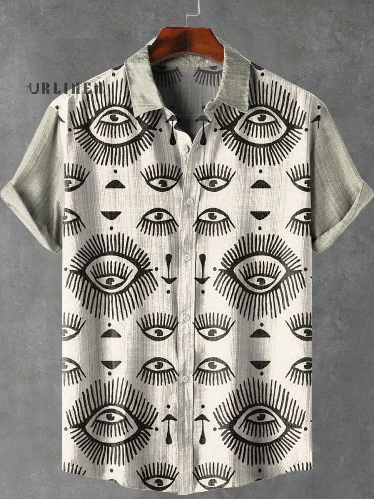 Retro Style Painting Eye Pattern Print Casual 100% Cotton Shirt