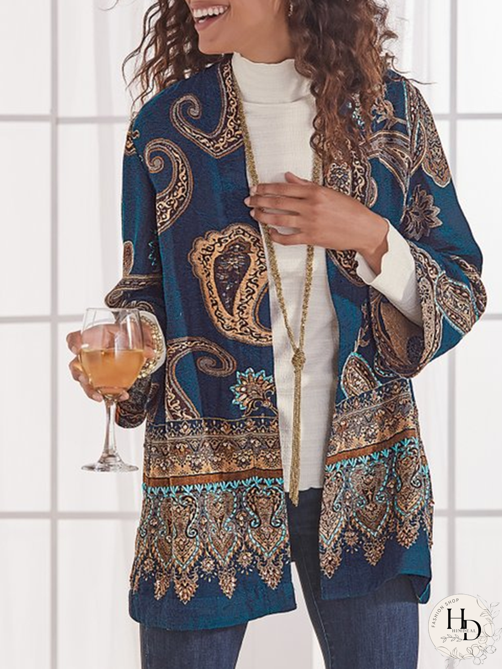 Long Sleeve Tribal Printed Outerwear