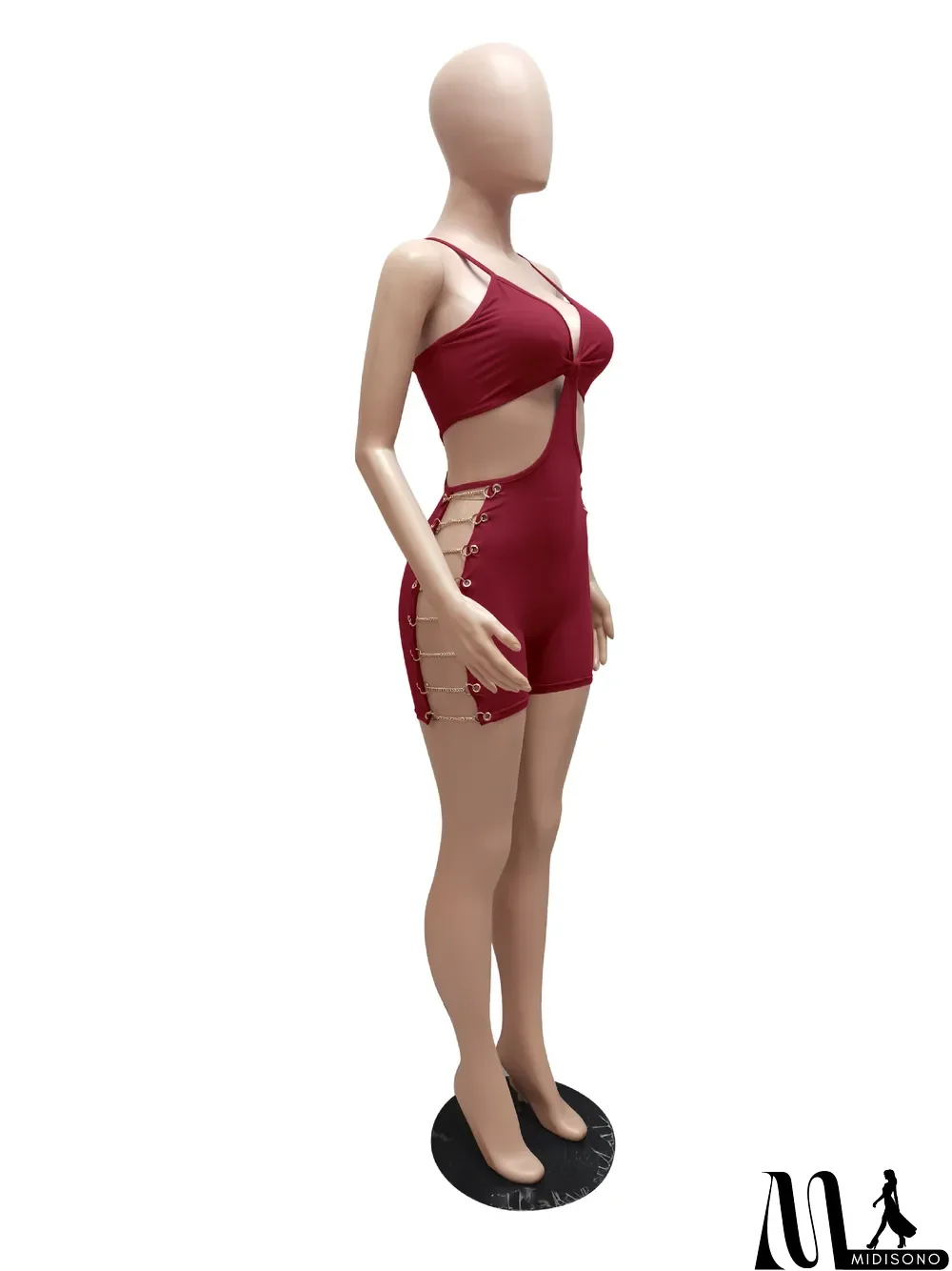 MidiSono - Sleeveless Chain Wrap Hip Slim Sexy Jumpsuit