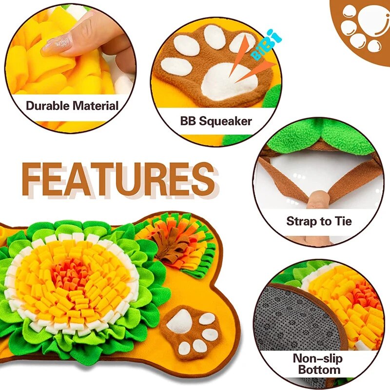Tegooe Interactive Dog Snuffle Mat for Foraging and Slow Feeding Training - Fleece Puzzle Toy with Anti-Slip Base