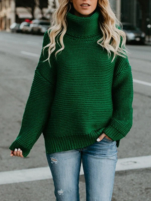 High Collar Solid Color Loose Sweater