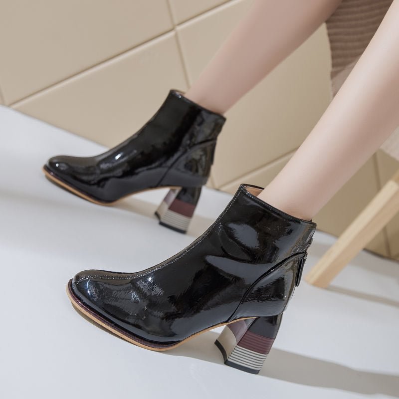 Soft Patent Leather Short Boots Woman High Heels Ankle Boots Women Fall Shoes 2020 Block Heel Female Footware British Style blue