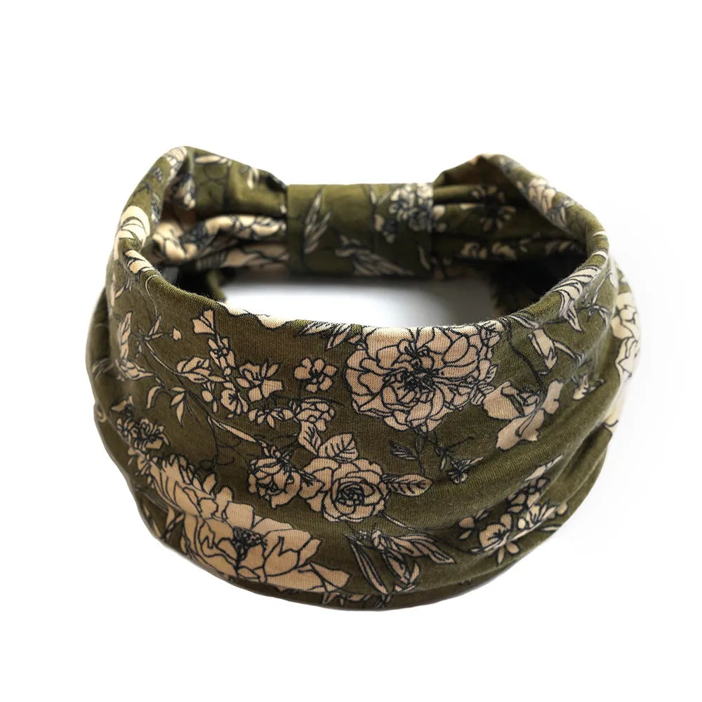LANFUBEISI New Boho Flower Print Wide Headbands Vintage Knot Elastic Turban Headwrap for Women Girls Cotton Soft Bandana Hair Accessories LANFUBEISI