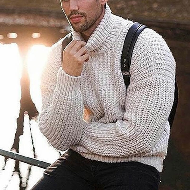 Men's Casual Warm Solid Color Turtleneck Long Sleeve Sweater