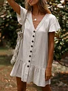 Flax Cotton Short Sleeves Mini Dress