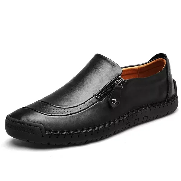 Men's Handmade Side Zipper Casual Comfy Leather Slip-On Loafers