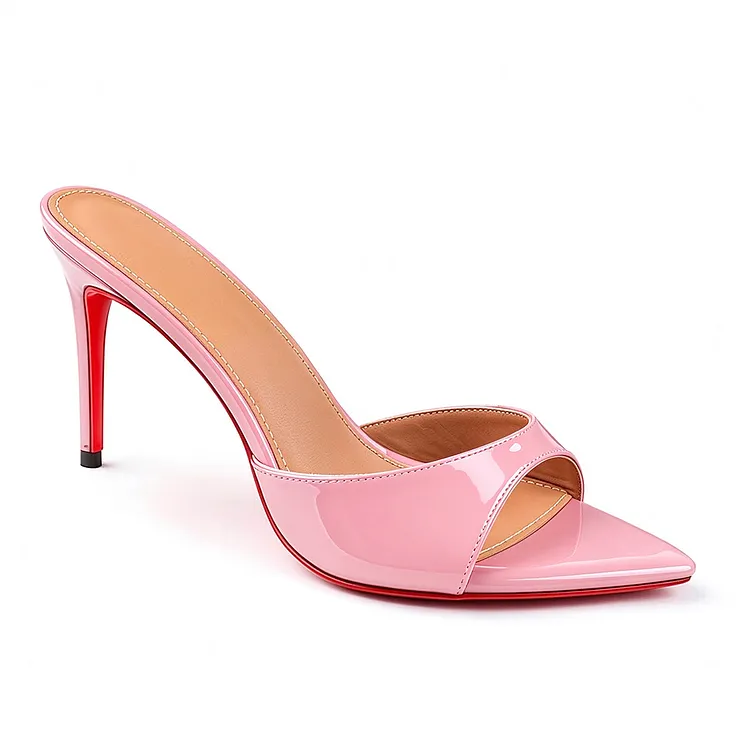 80mm Women's Sandals Pointed Toe Mules Heels Slip on Red Bottom Stilettos VOCOSI VOCOSI
