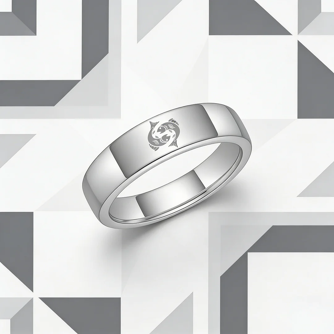 Pisces Tungsten Carbide Rings Sliver Flat Wedding Bands Comfort Fit Mens and Womens 4MM 6MM 8MM Width