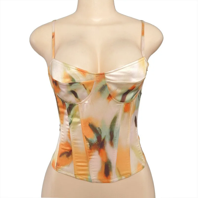 Cryptographic Chic Fashion Tie Dye Print Straps Crop Tops Women Sleeveless Tank Top Cropped Feminino Bustier Top Vest Streetwear
