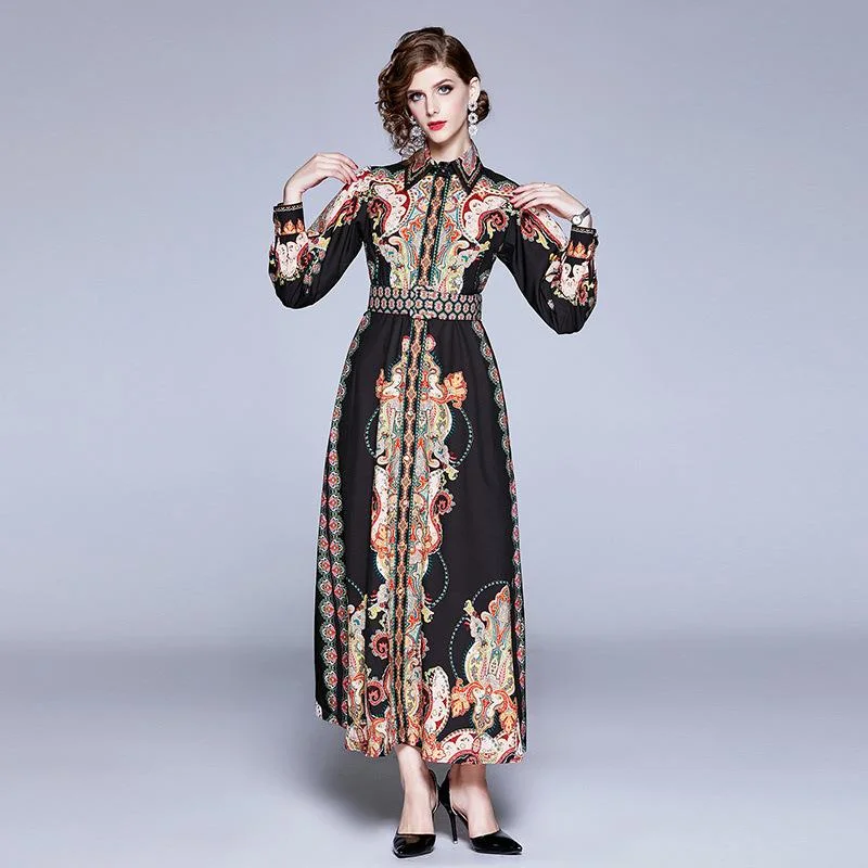 Lady court style printed totem dress