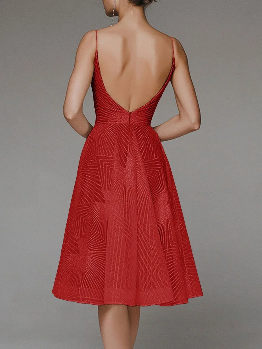 Stylish V-neck strap A-line dress