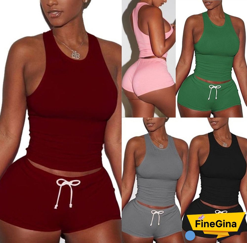 New Women Slim Loose Outfits Crop Top Short Sorts Drawstring Pants Casual Running Jumpsuits Yoga Rompers