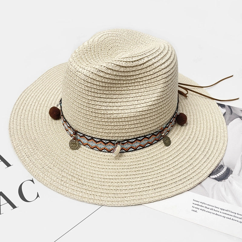 Women’s Vacation Color Block Flat Eaves Straw Hat