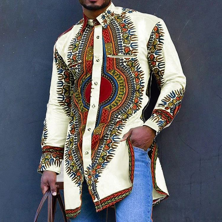 Men's Vintage Ethnic Pattern Single Breasted Split Shirt