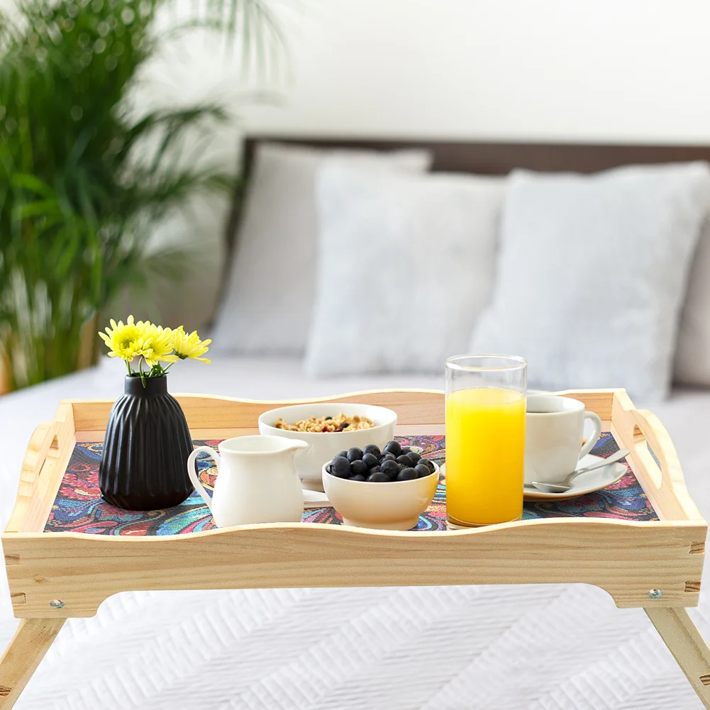 DIY Butterfly Wooden Diamond Painting Dinning Table Tray with Handle for Serving Food