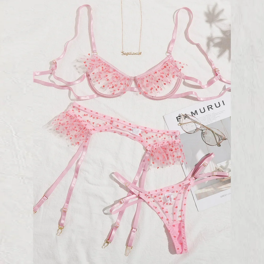 3Pcs Mesh Perspective Women Underwear Set Seamless Bra Set Ladies Fashion Temptation Sexy Lingerie Erotic Bra Garter Briefs Sets