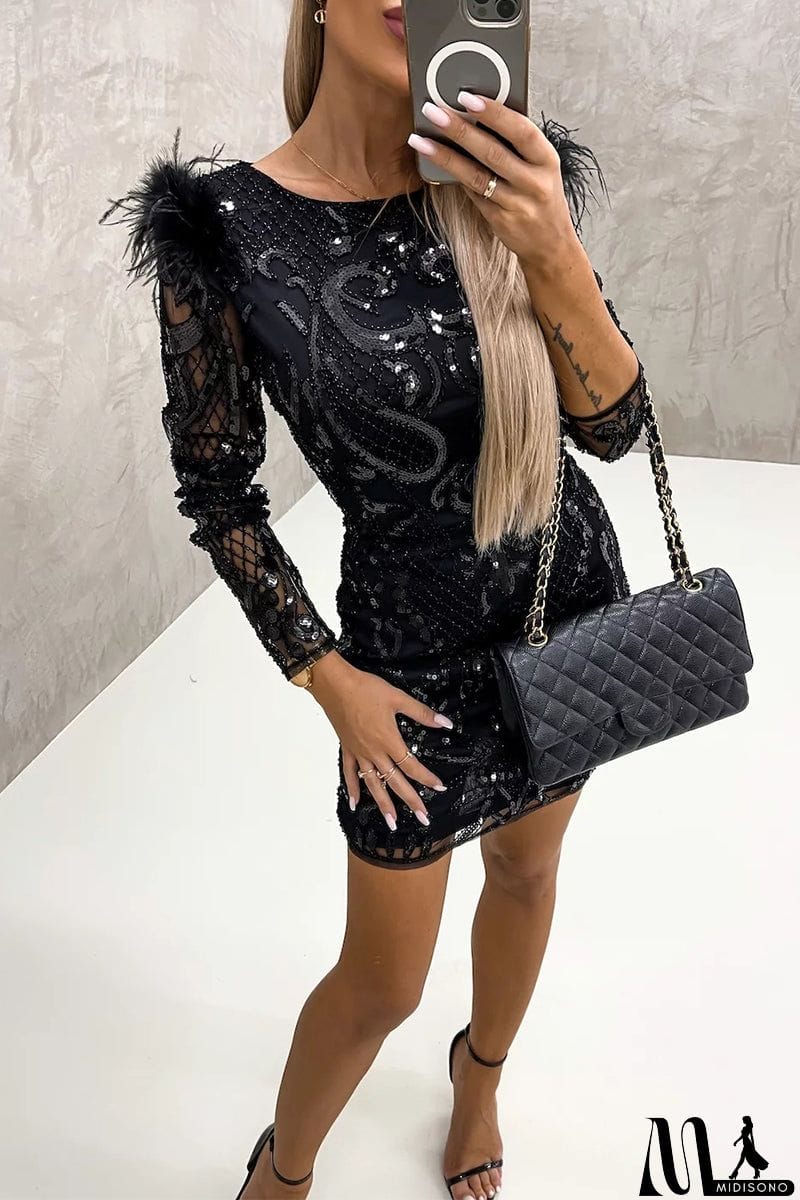 MidiSono - Celebrities Elegant Patchwork Embroidery Sequins O Neck Wrapped Skirt Dresses(3 Colors)