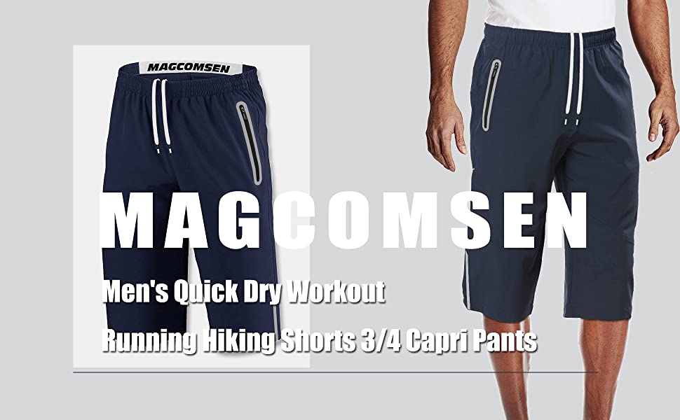 Men's Outdoor Hiking Summer Quick Dry Thin Breathable Ripstop Knee Shorts with Reflective Zipper Pockets