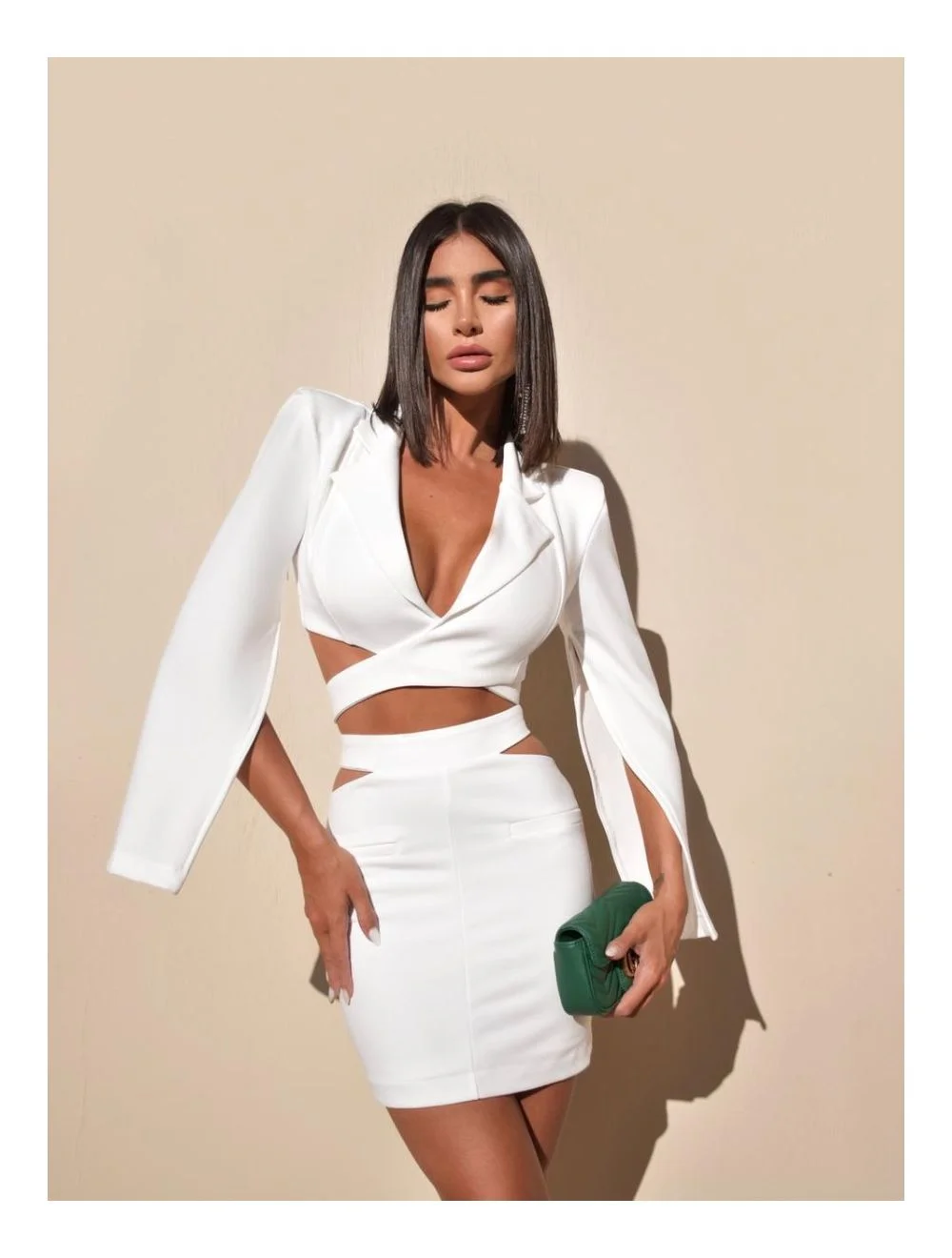 Brownm Autumn Women's Sexy Ass Dress Female White High-End Temperament Long-Sleeved Small Suit Dress Skirt