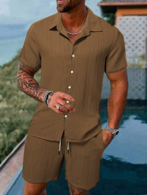 Men's shirt casual loose short-sleeved shorts beach leisure suit