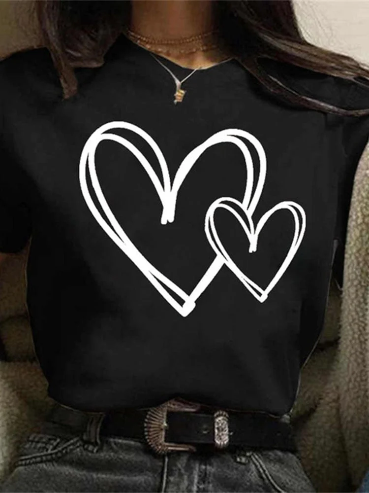 New Butterfly Love Heart Printed Women T-shirt Summer Girl Casual Harajuku Y2K Female Tops Tees Camisetas Mujer