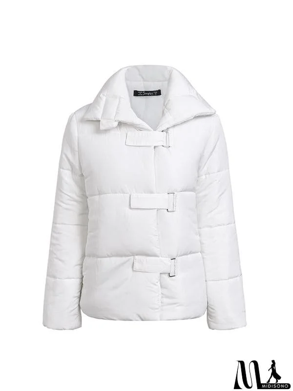 MidiSono - Turndown Collar Loose Parka Casual Thick Warm Jacket