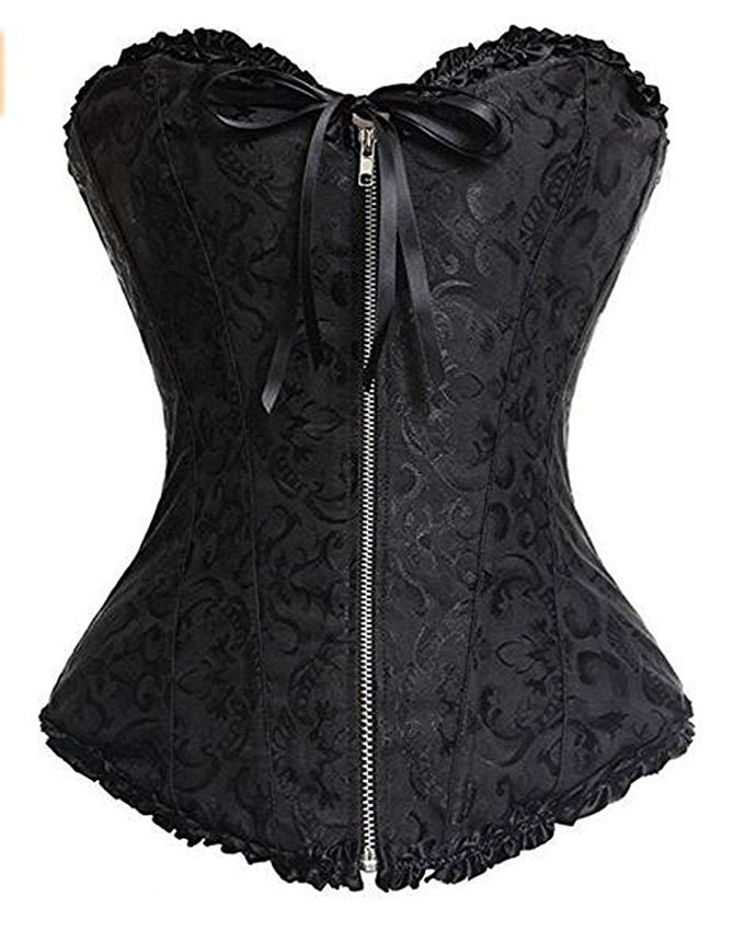 Sapubonva corsets and bustiers tops sexy women green white black white brocade corset zip vintage style corselet overbust ladies