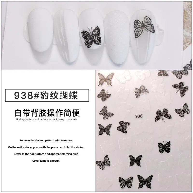 1PC 3D leopardo Nail Stickers Decals Butterfly Leopard Back Adhesive Sliders Wraps Colorful DIY Nail Art Extension Decoration-Nail Inspo