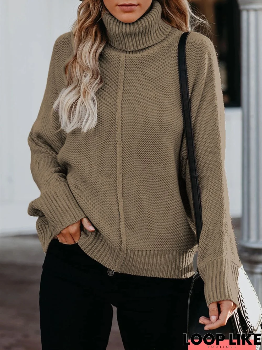 Solid Color Turtleneck Loose Commuter Knitted Sweater
