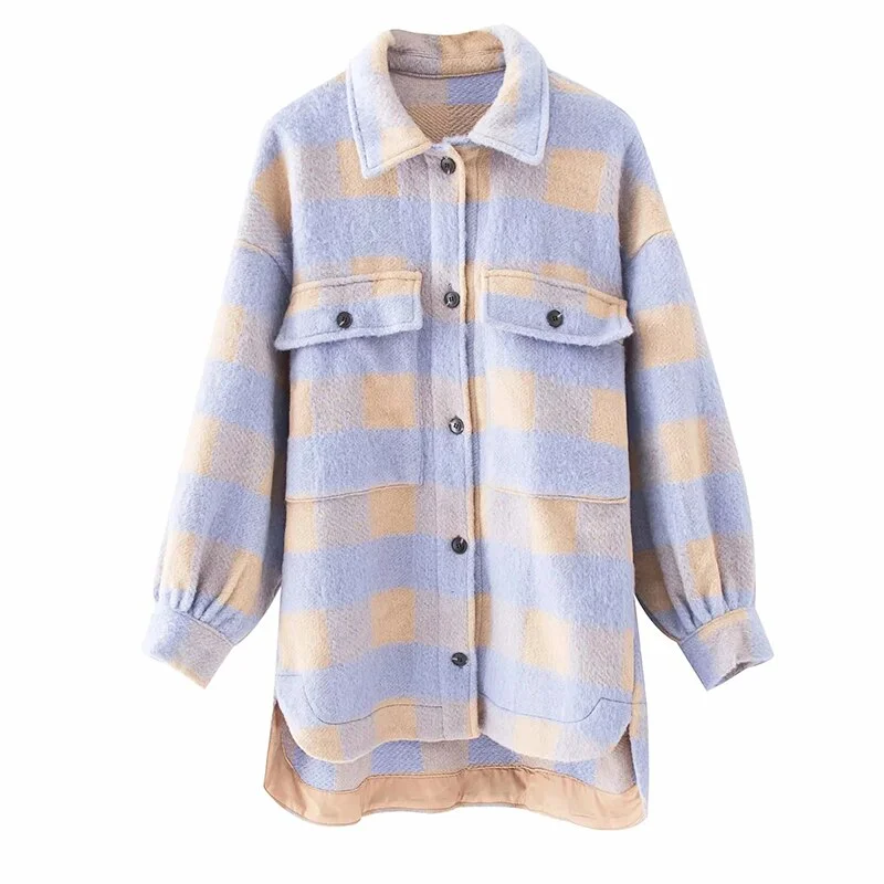 Fitshinling Pockets Plaid Woolen Coat Winter Clothing Vintage Button Down Bohemian Vintage Jacket Women Oversized Outerwear New