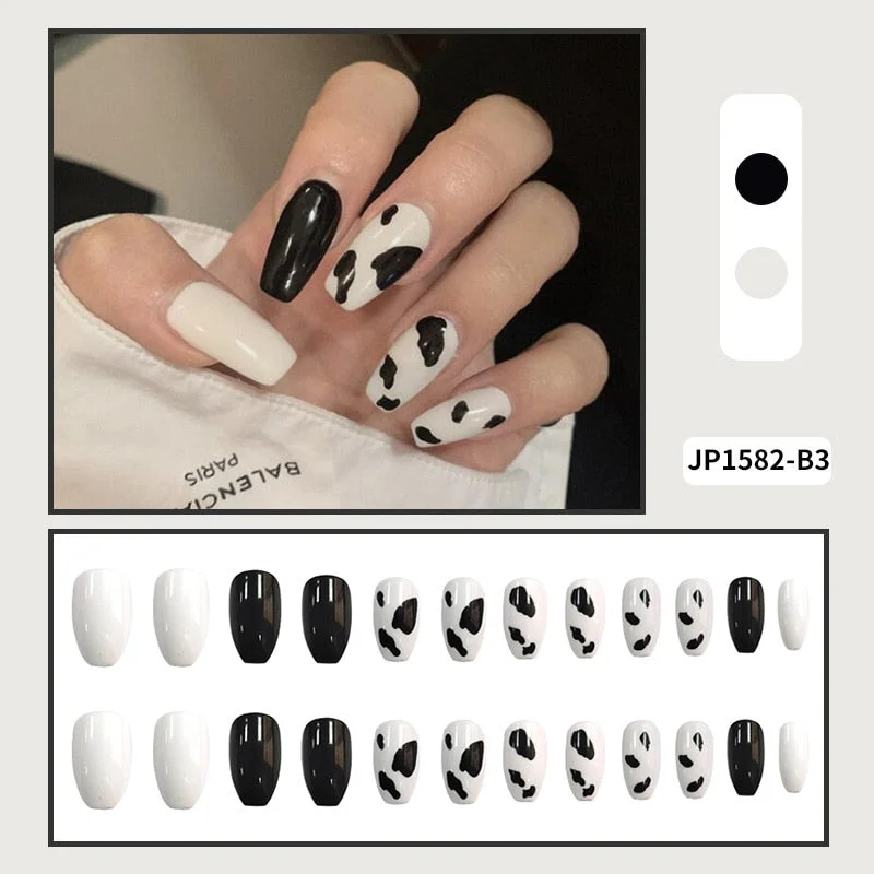 24PCS Dark Punk False Nails with Glue Gradient Long Detachable Fire Dragon  on Nails Skull Flame Art DIY Fashion Manicure Tool-Nail Inspo