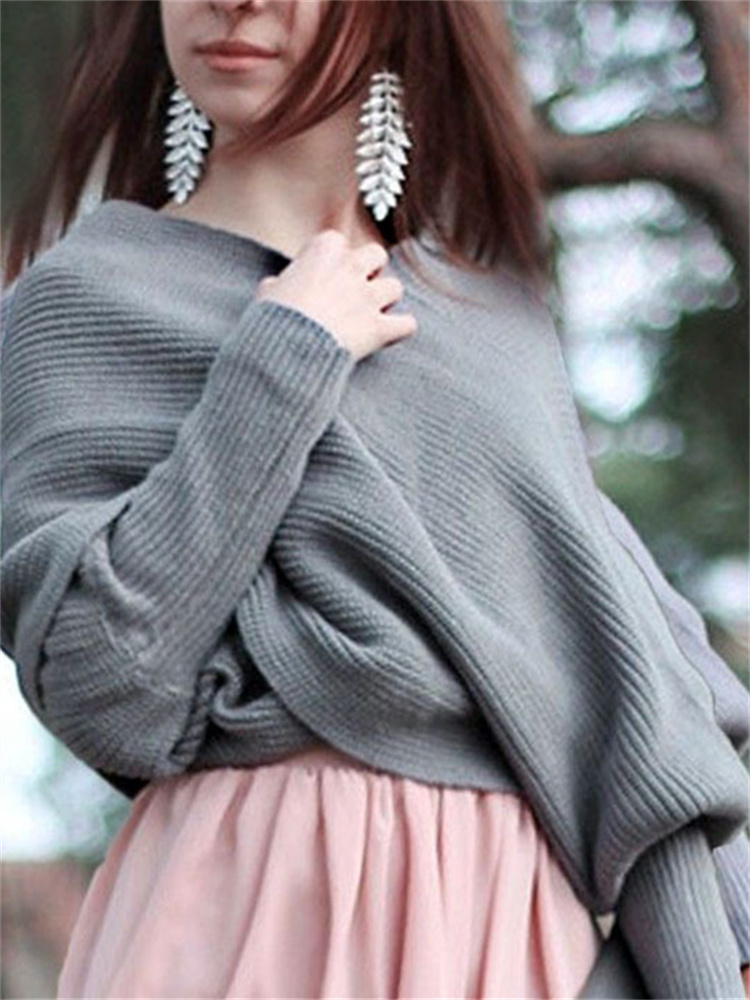 Comstylish Vintage Wrap V Neck Cozy Knit Scarf Sweater