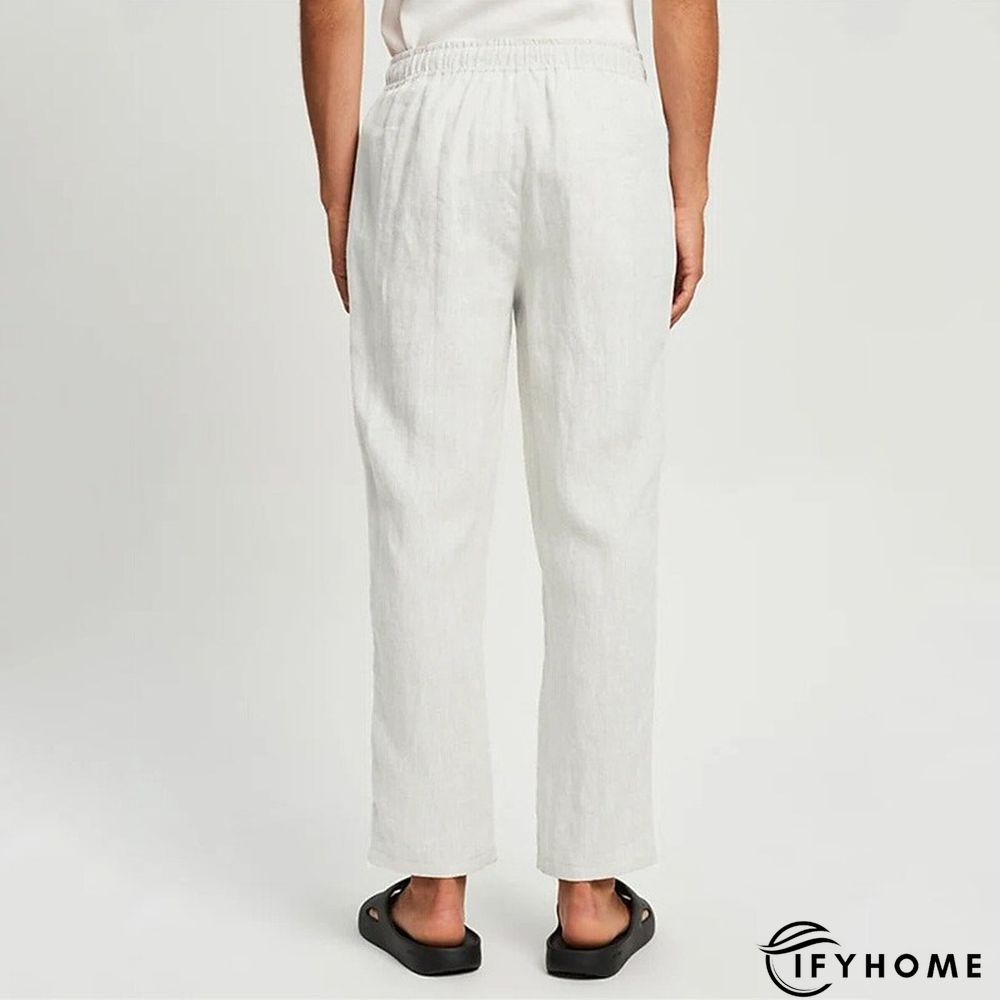 Men's Linen Pants Trousers Summer Pants Beach Pants Drawstring Elastic Waist Plain Breathable Soft Casual Daily Holiday Linen / Cotton Blend Fashion Streetwear White Micro-elastic | IFYHOME
