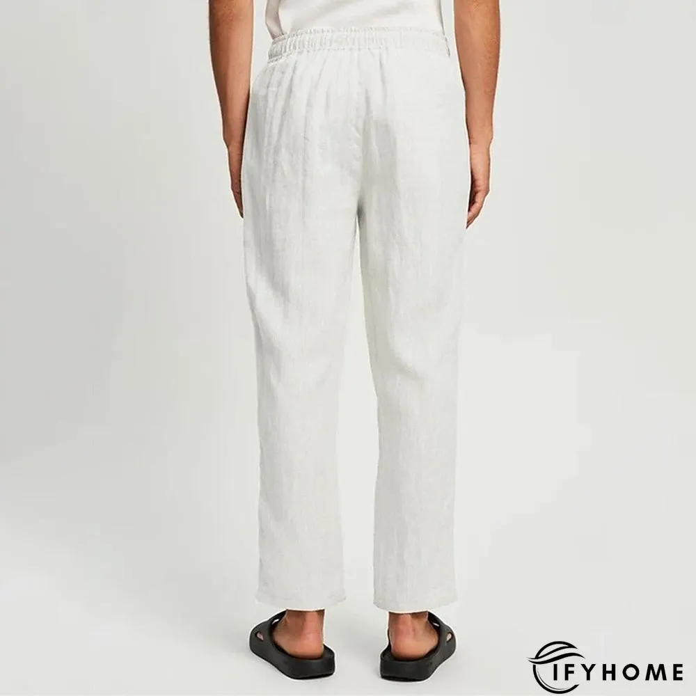 Men's Linen Pants Trousers Summer Pants Beach Pants Drawstring Elastic Waist Plain Breathable Soft Casual Daily Holiday Linen / Cotton Blend Fashion Streetwear White Micro-elastic | IFYHOME